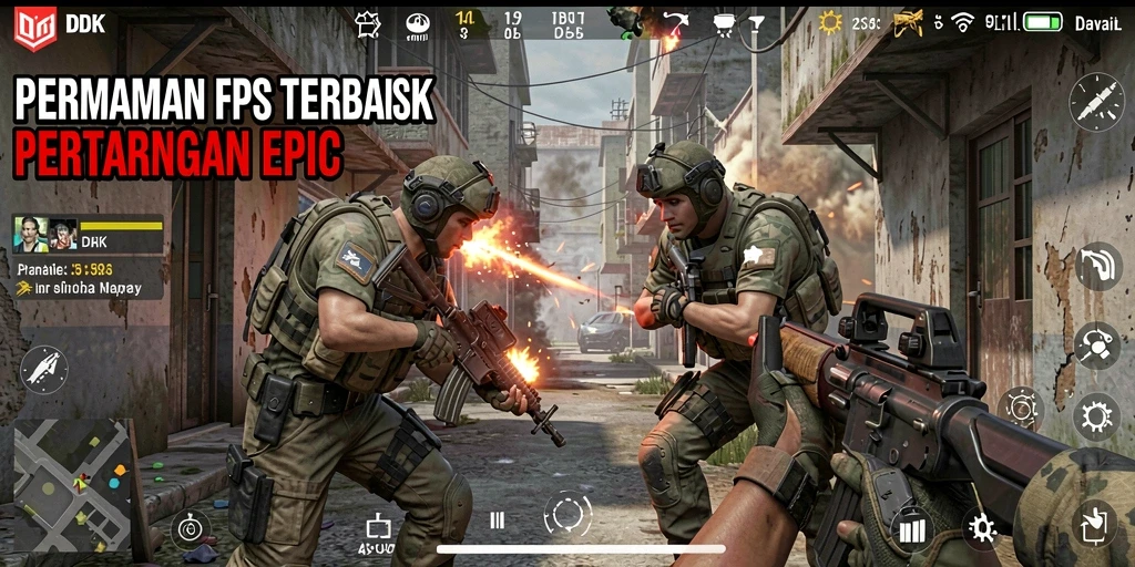 Tampilan mendebarkan dari gameplay DKK dalam pertempuran FPS.