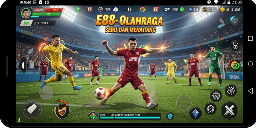 Screenshot gameplay E88 yang menampilkan aksi olahraga yang penuh semangat.