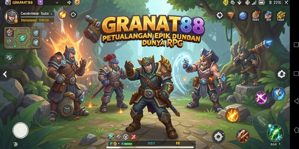 Tampilan gameplay epik dari GRANAT88 menunjukkan pertempuran seru dan karakter yang menarik.