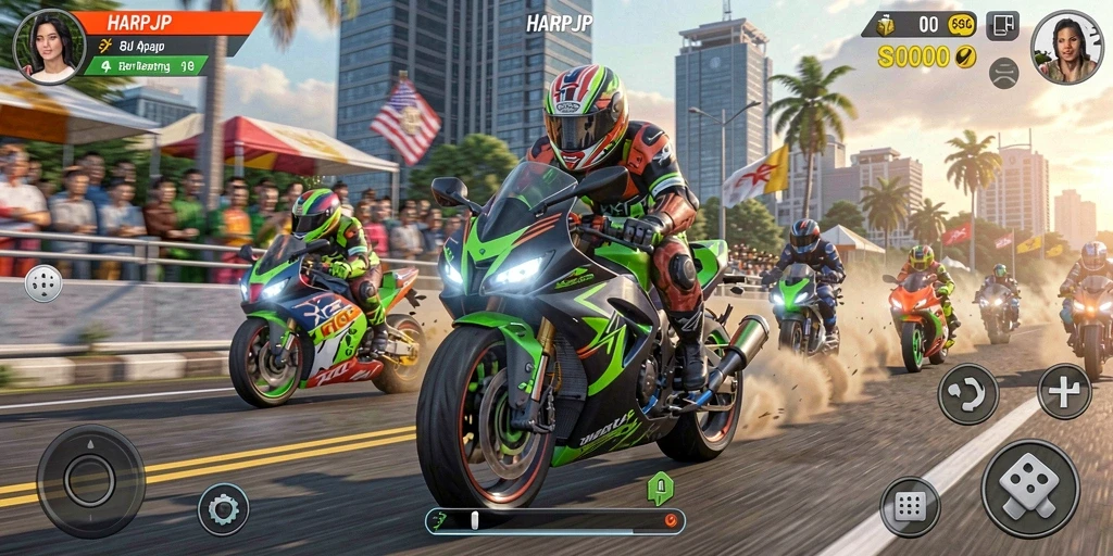 Gameplay seru dan menantang dari balapan motor di HARAPJP.