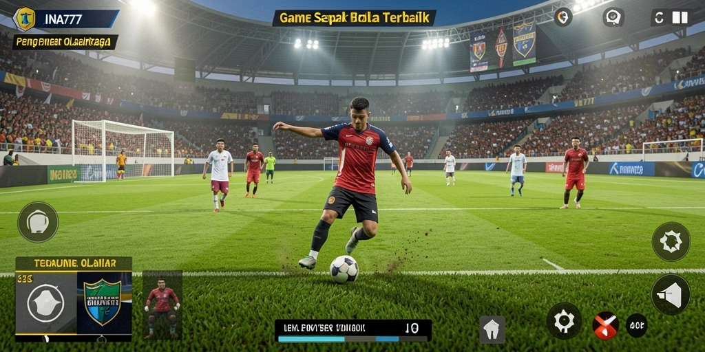 Tampilan gameplay yang mendebarkan dalam permainan sepak bola.