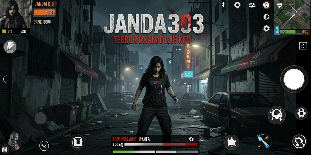 Screenshot menampilkan momen mencekam di JANDA303 dengan efek visual menakutkan.