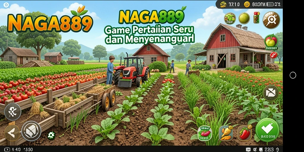 Tangkapan layar dari gameplay <strong>NAGA889</strong> dengan ladang yang subur dan hewan ternak.