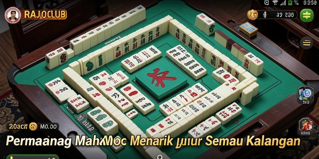 Screenshot gameplay RAJACLUB dengan desain ubin Mahjong yang menarik.
