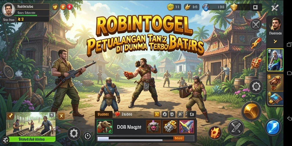 Tampilan gameplay ROBINTOGEL dengan aktivitas menjelajahi dunia terbuka.
